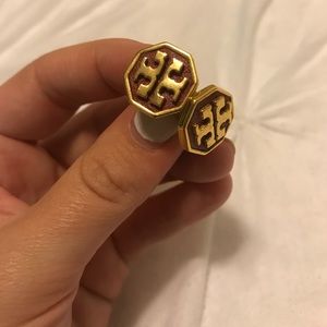 Tory Burch red hex logo stud earrings